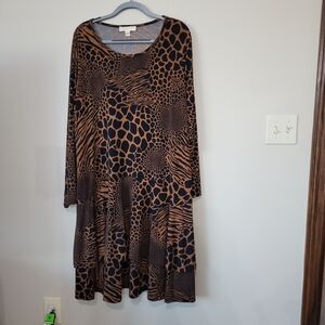 Michael Kors Dress 3X Animal Print 3/4 Sleeve Stretch Ruffles NWOT
